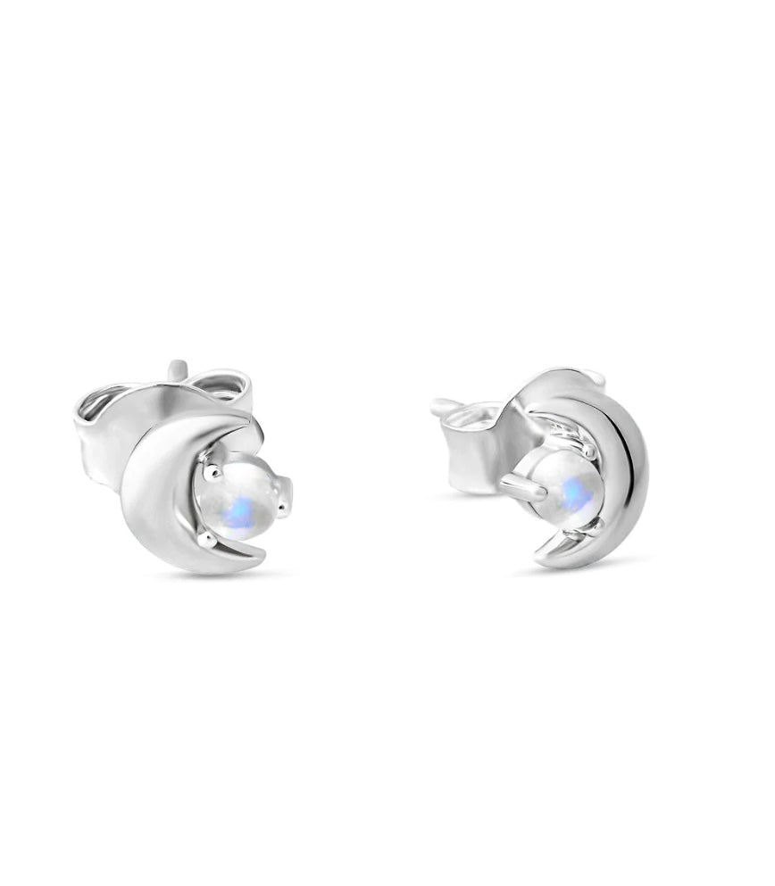 Waning Moon Moonstone Studs