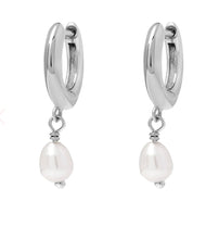 Load image into Gallery viewer, Delicate Pearl Huggies Sterling Silver
