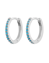 Load image into Gallery viewer, Sparkles Turquoise Huggies Sterling Silver
