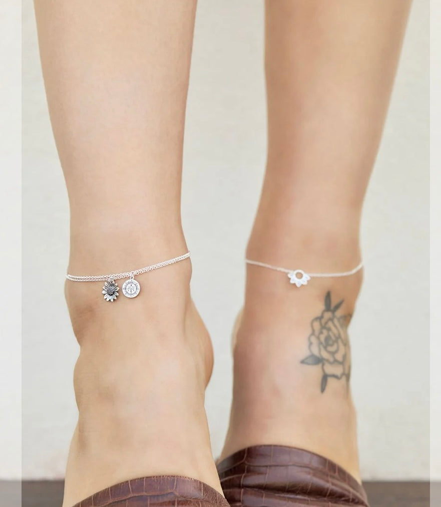 Blossoming Sunflower Anklet Sterling Silver